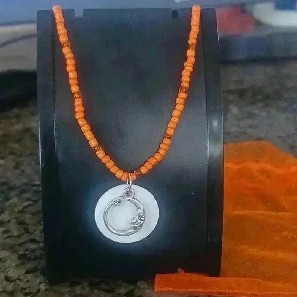 Mother of pearl beaded moon necklace
